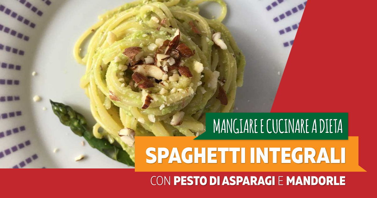 Spaghetti integrali con pesto di asparagi e mandorle
